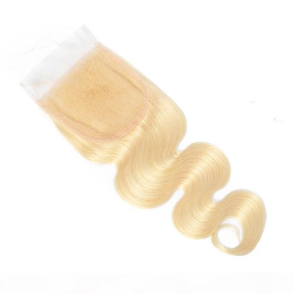 

brazilian virgin hair extensions 4x4 lace closure 613# blonde body wave human hair blonde 4*4 closure middle three part 10-22inch, Black;brown