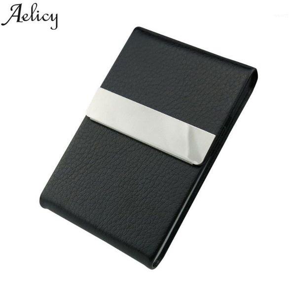 

aelicy big capacity leather stainless steel business name card holder fashion visit card case metal wallet solid box1, Brown;gray