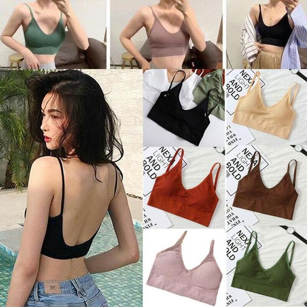 

2020 fashion trend women solid padded crop cami vest tank bralette summer beach holiday new casual camisole sun-1, Black;white