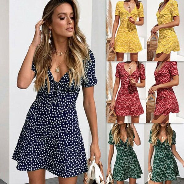

women summer short sleeve dress evening party beach mini sundress casual floral print v-neck dresses kg-466, Black;gray