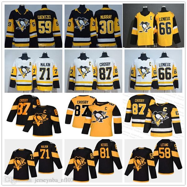 

men lady pittsburgh penguins 87 nhl sidney crosby stadium evgeni malkin kris letang jake guentzel murray hornqvist lemieux hockey jersey, Black;red