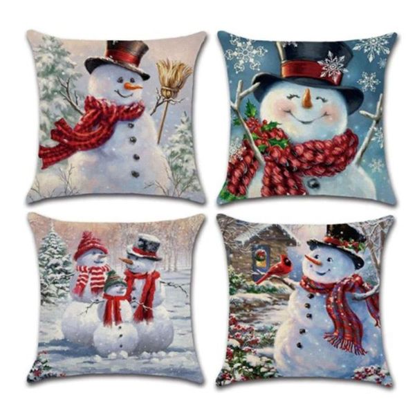 

cushion/decorative pillow 4pcs/set christmas decorative case with polyester printing on snowman square cushion cover