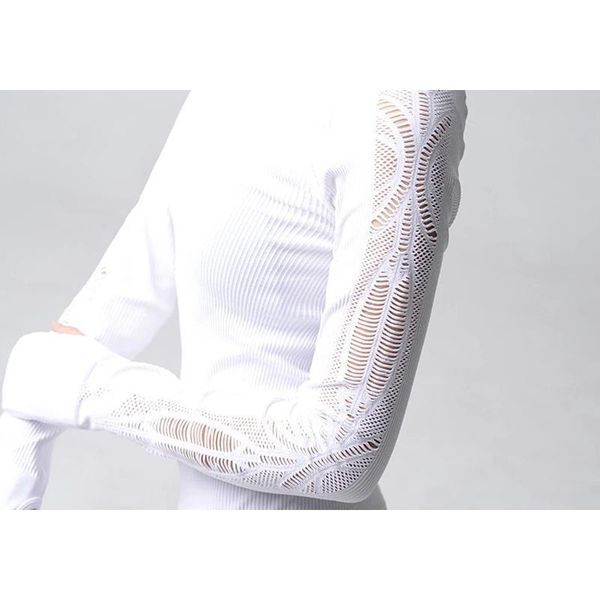 

hollow women shirt sport long sleeve shirt womens workout gym training dance quick dry knit clothing for women, White;red
