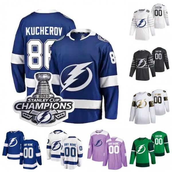 

2020 stanley cup champions tampa bay lightning jersey custom nikita kucherov victor hedman steven stamkos andrei vasilevskiy hockey jersey, Black;red