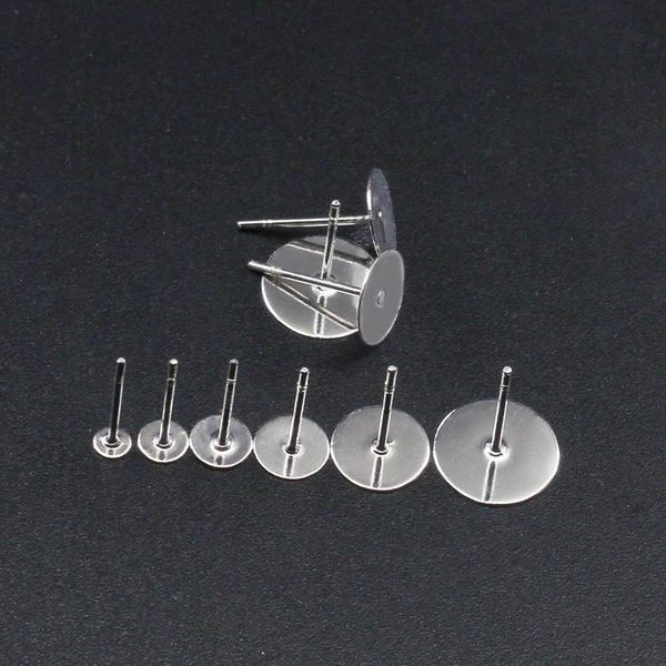 

100pcs lot 3 4 5 6 8 10 12 mm stainless steel blank earring stud base fit cabochon cameo settings diy jewelry h bbysia, White