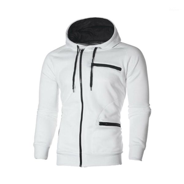 

men's pure color sports leisure jacquard sweater fleece jacket sweater cardigan men's hooded v7g71, White;black