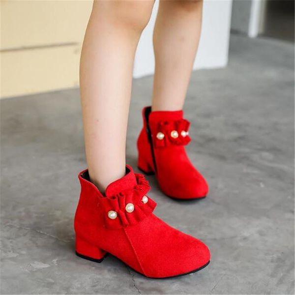 

new children boots autumn winter high heels girls princess shoes student fashion ankle boots kids warm short plush snow boots 03 sqcfjl, Black
