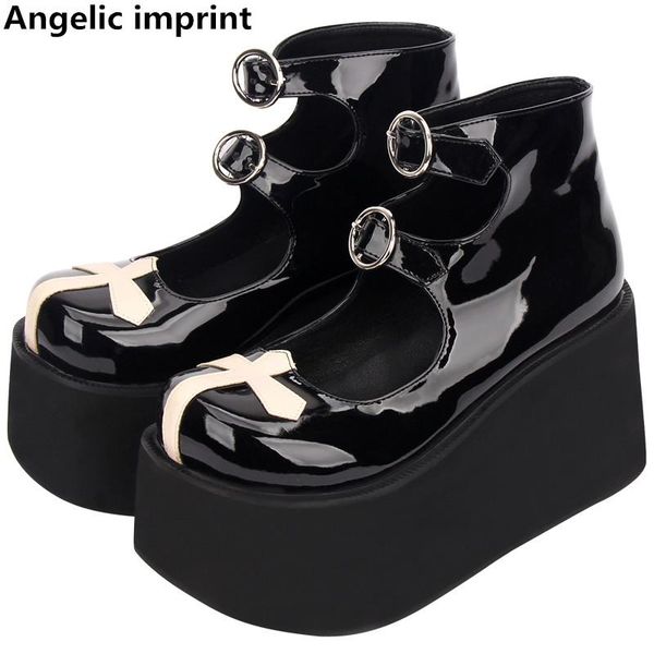 

angelic imprint woman mori girl lolita cosplay punk shoes lady high heels wedges pumps women princess dress party shoes 33-47, Black