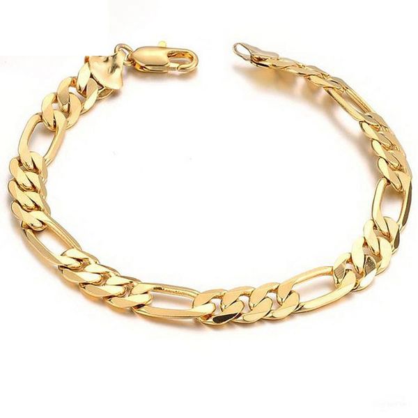Maciça Cadeia Womens Mens Bracelet Figaro Fazer a ligação 18K Yellow Gold Filled Pulseira de pulso 9 polegadas de comprimento Sólidos jóias acessórios de moda