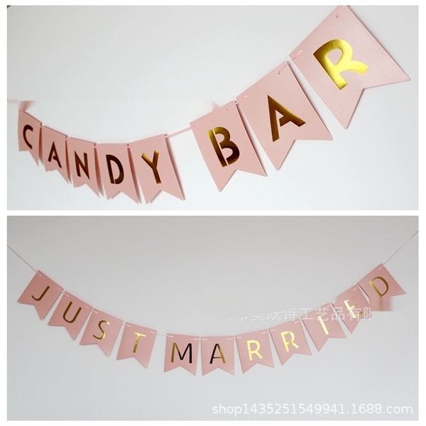 

uowsj pink flower letter candy customized bar flag-pulling creative tag party wedding pull flag pull flagcandy flag pulling decoration flag