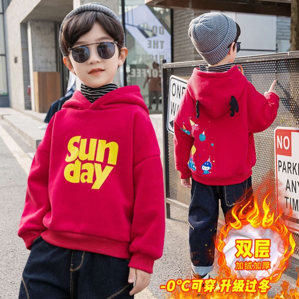

plush and thickened two-piece striped collar hoodie 2020 new korean boys' net red children's bottom shirt, Black