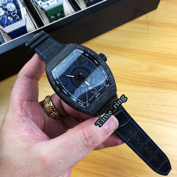 

version v 45 sc td black date dial carbon fiber case japan miyota automatic movement mens watch black leather strap designer watches, Slivery;brown