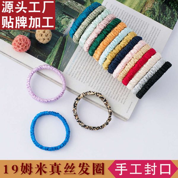 

19 mm real satin small hairring 100 mulberry silk temperament horsetail curled versatile head flower hair rope headdress girl, Silver