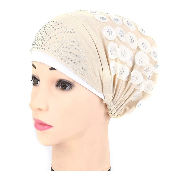 

fashion sequins solid color muslim hat islamic scarf hat arab chemo for women 2020, Blue;gray