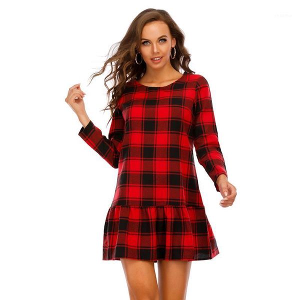 

ladies plaid check shirt dress winter long sleeve swing t tunic dresses for women 2021 trend fashion christmas mini dress d301, Black;gray