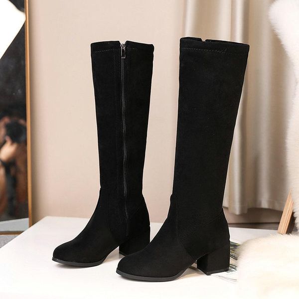 

2021 новых женщин за колено высокие сапоги мода круглый toe elegant осень зима boots женщины мотоцикл большой размер 34-43, Black