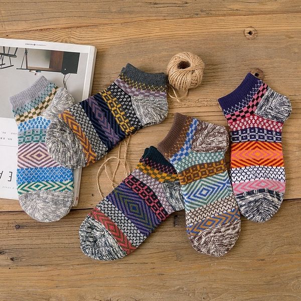

zrxtk autumn line wool yards thickened men's ethnic style boat thick boat national 44 and winter sweat-absorbing socks men's wool, Black