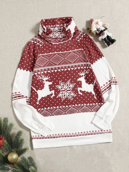 

emery rose christmas print turtleneck raglan sleeve sweatshirt g7lj#, White;black