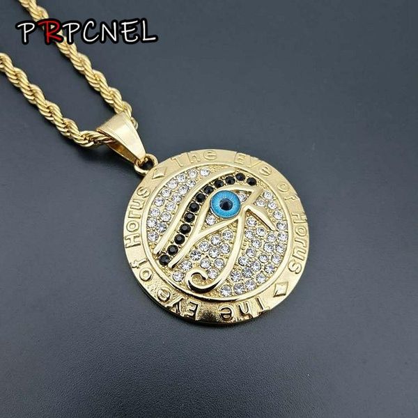 

new gold color stainless steel men hip hop eye of horus pendant necklaces fashion vintage necklace male hiphop jewelry gifts, Silver