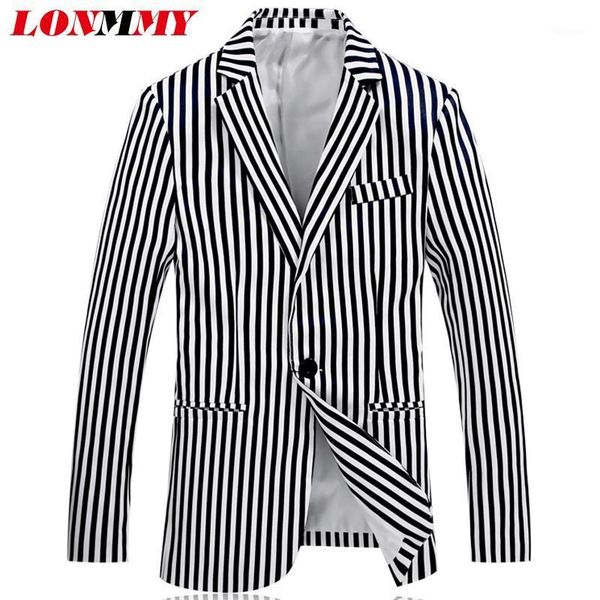 

lonmmy m-4xl men blazer jackets fashion stripe print slim fit casual blazers and jackets suit men clothes 2021 casaco masculino1, White;black