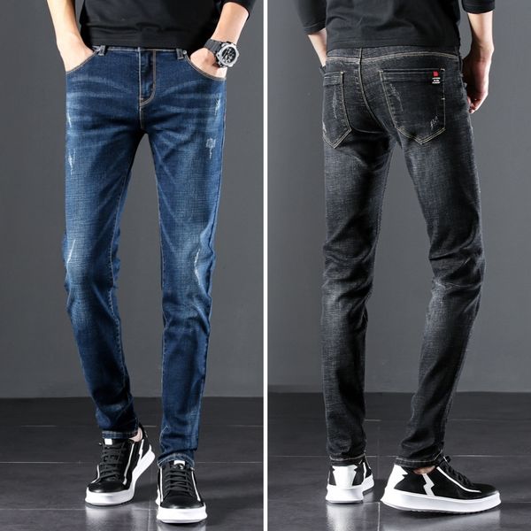 

hlcvk autumn and winter korean style fashion nhqdt pants jeans and jeans youth straight men's fashion denim pants men stretch, Blue