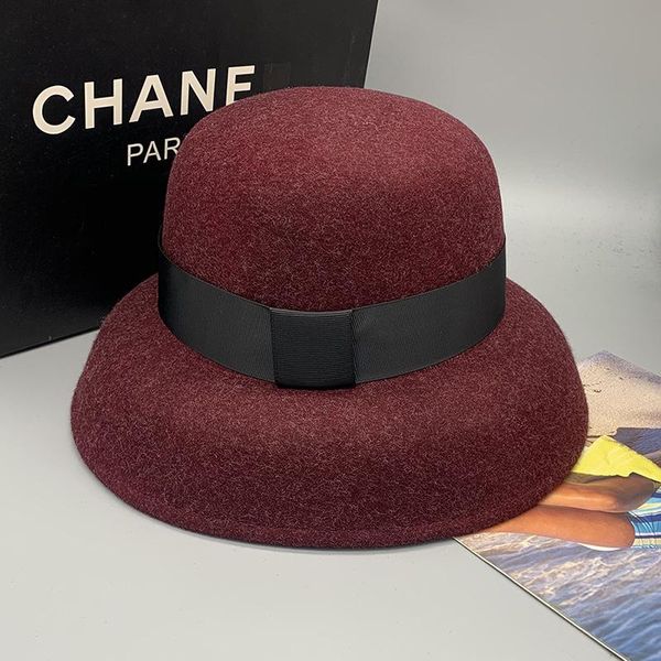 

stingy brim hats spring and autumn flat retro fashion temperament wide hat warm curved woollen fisherman for women, Blue;gray