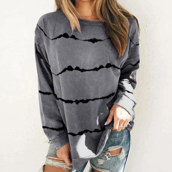 

2020 fall winter women's clothing tie-dye striped print long sleeve t shirt harajuku aesthetic, White