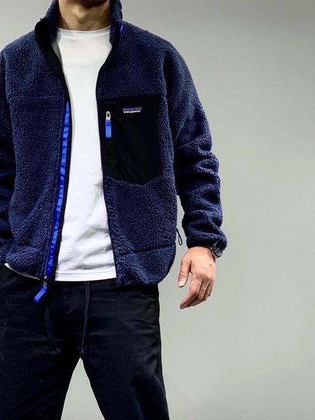 

ship with dhl patagonia thick warm classic retro-x autumn winter couple models lamb cashmere fleece coat for men women, Black