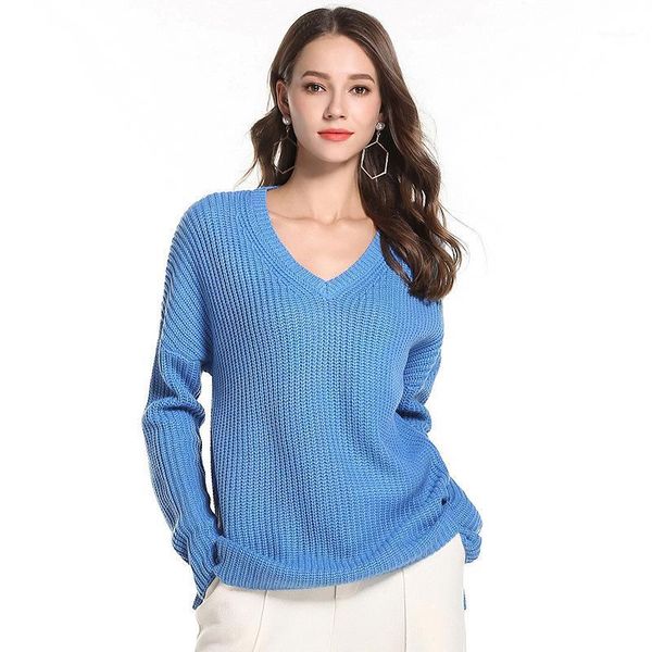 

2020 winter women's casual oversize new pullover sweater bottoming shirt v-neck long sleeve knitted sweater1, White;black