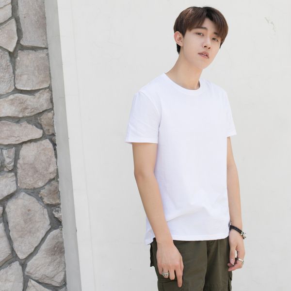 

summer solid color blank versatile t-shirt loose men's base shirt white black fashion casual cotton half sleeve