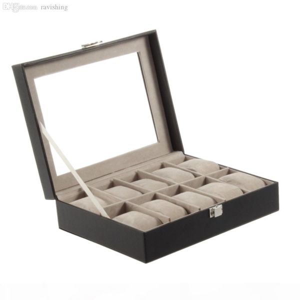 

k wholesale -pu leather 10 slots wrist watch display box storage holder organizer case selling new, Black;blue