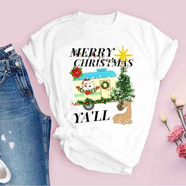 

tees for women print animal cat tree new year 90s holiday christmas clothes female tshirt lady clothing graphic t-shirt, White