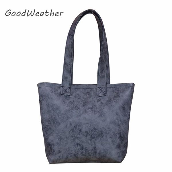 

handmade women shoulder bags casual tote bag large capacity vintage big grey pu leather handbag for woman