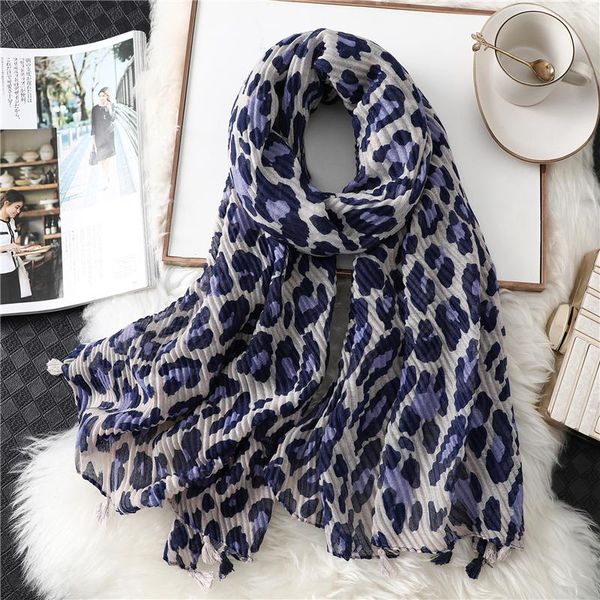 

2020 animal print women scarf fashion tassel cotton warm winter scarves lady shawls and wraps foulard crinkle hijabs headband, Blue;gray