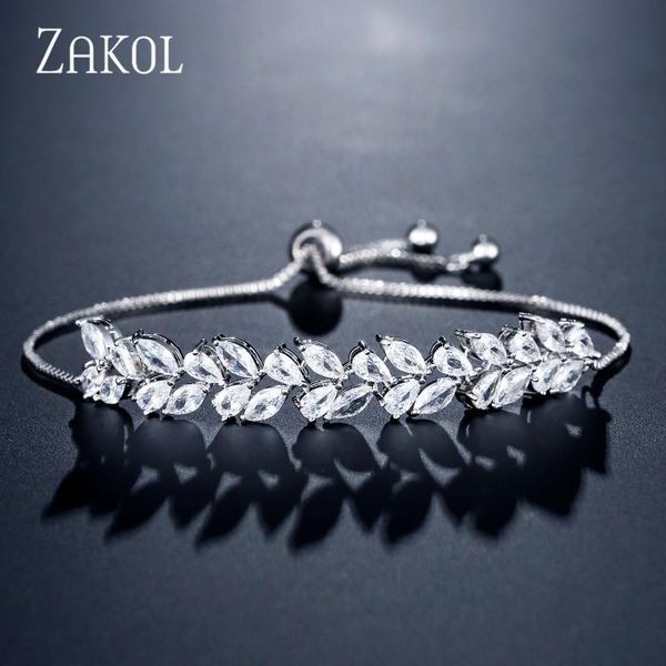 

link, chain zakol fashion marquise cut zirconia leaf bridal jewelry adjustable bracelet for women wedding dinner birthday gift fsbp2160, Black