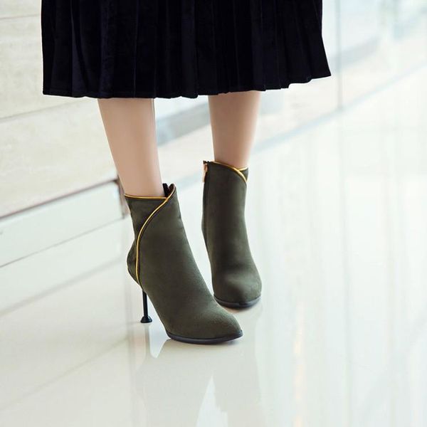 

boots big size ma'am fine heel short pointed fashion boot barrel suede high-heeled boots1, Black