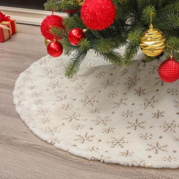 

christmas decorations 90cm 120cm white plush tree skirt embroidered snowflake for xmas year party supplies