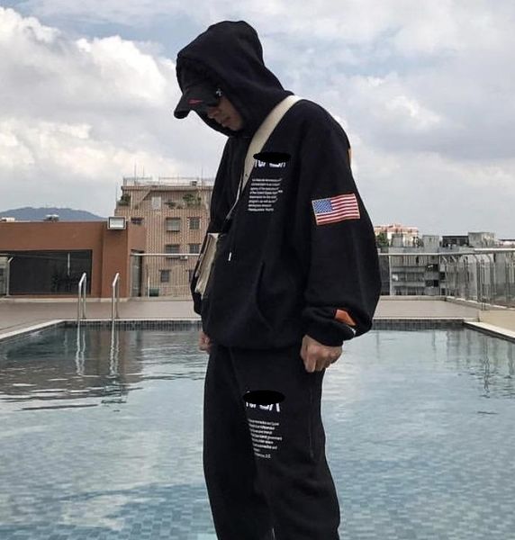 

streetwear travis scott cotton nasa hoodie fashion letter print trousers autumn winter man woman hip hop casual sports pants loose hoody top, Black