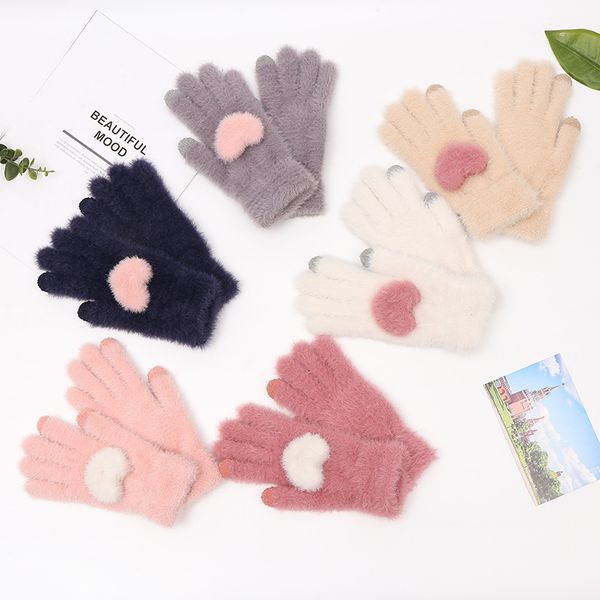 

children's finger gloves child five fingers glove solid color heart shape pattern design children gloves winter outdoor keep warm proof, White