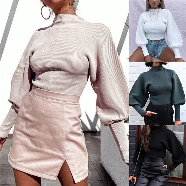 

fashion knitted sweater casual autumn winter ladies lantern sleeve turtlrneck pullovers female women long sleeve blusas jumpers, White;black