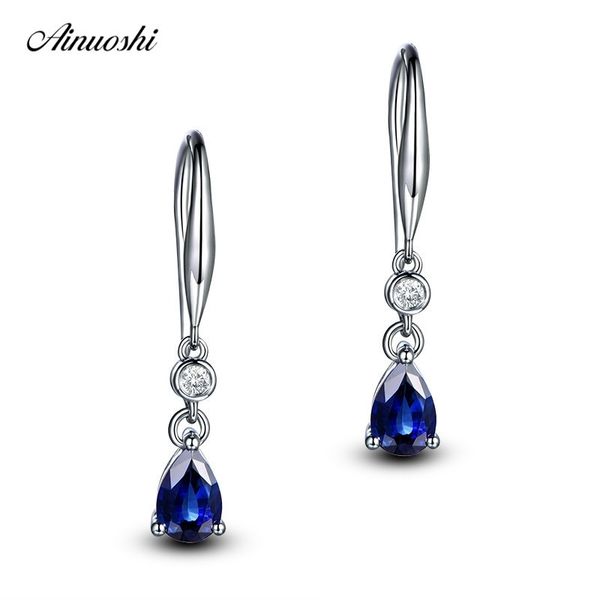 

ainoushi 1 carat pear cut blue sona ear hook earrings 925 sterling silver women ear hook earrings wedding party jewlery gifts y200106, Golden;silver