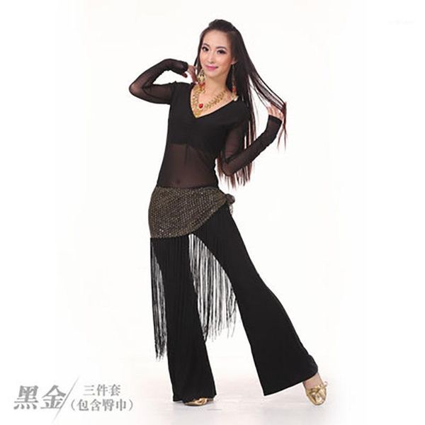 

lady sheer mesh long sleeve belly dance costume set 2 pcs/set 3 pcs/set 9 colors available a01531, Black;red