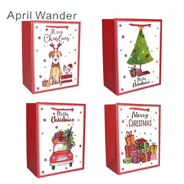 

gift wrap 4pcs/lot lovely dog printed tote bags xmas handbags paper santa with handles for merry christmas party supplies1