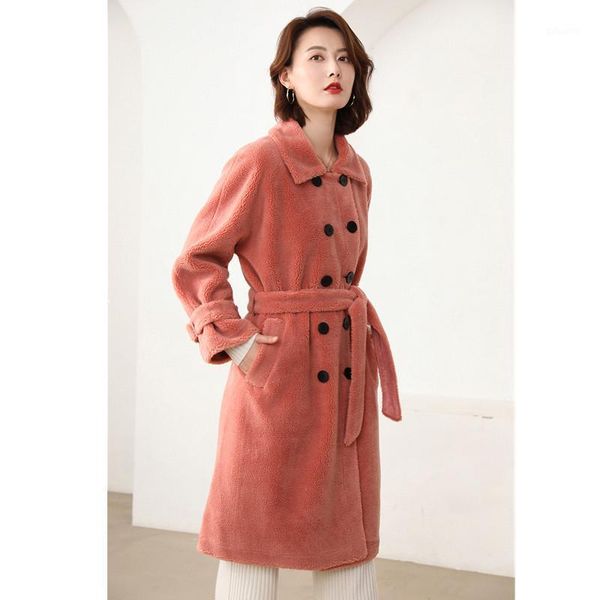 

winter coat women autumn clothes 2020 real fur coat female wool jacket korean vintage sheep shearling manteau femme zt43391, Black