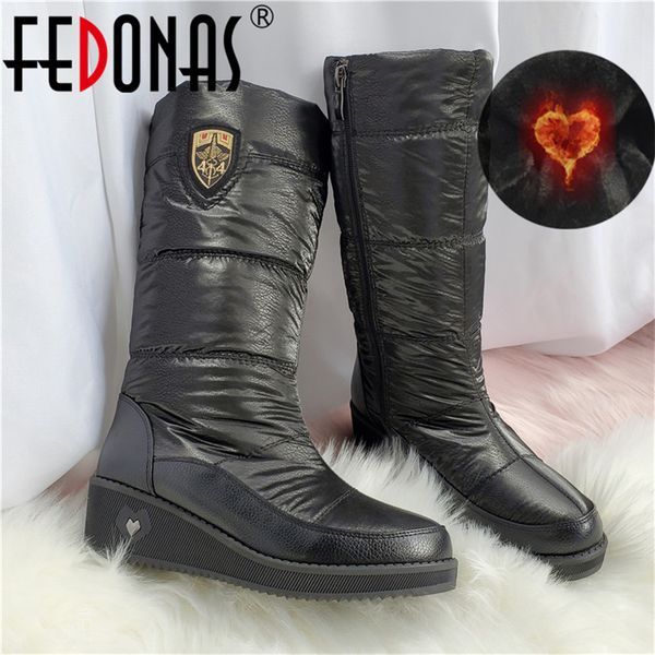 

fedonas 2021 warm women snow boots fashion platform wedged high heels knee high boots long shoes woman autumn winter high boots 1026, Black