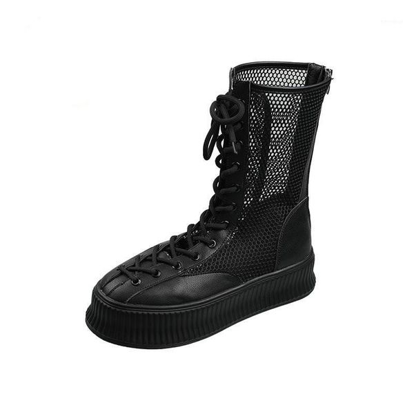 

2020 summer autumn new women's shoes boots women shoes pu lace-up breathable mesh platform solid color for women low boots1, Black