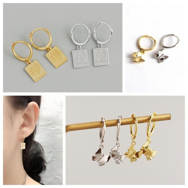 

luxury fine jewelry butterfly silver 925 aretes de mujer pendientes for lovers' birthday engagement gift bling hoop earrings, Golden;silver