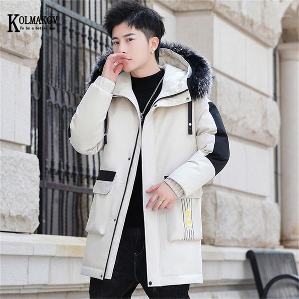 

kolmakov long parkas men cotton padded brand clothing fashion patchwork thick warm men's jacket fur hooded coat size m-3xl1, Black
