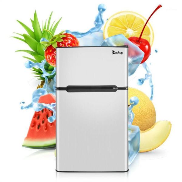 

zokop 90l us bcd-90 ac115v/60hz 90l/3.2cu.ft household refrigerator double doors black with removable glass shelf for car home1