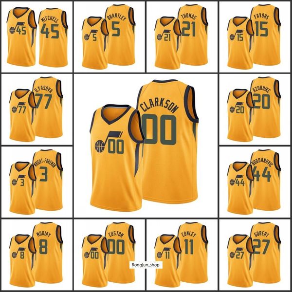 

2021-22 75th anniversary printed mens basketball utahs donovan mitchell clarkson bojan bogdanovic derrick favors jarrell brantley jazzs, Black